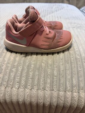 Nike Kids Pink Velcro Athletic Sneakers with Silver Swoosh